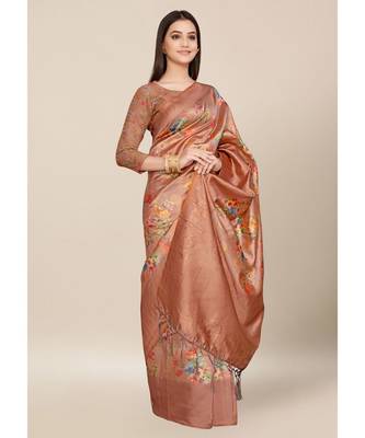 Brown Colour Silk Blend Thread Work Daily & Party Wear With Blouse Saree 2