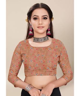 Brown Colour Silk Blend Thread Work Daily & Party Wear With Blouse Saree 4