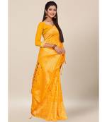 Yellow Colour Silk Blend Thread Work Daily & Party Wear With Blouse Saree