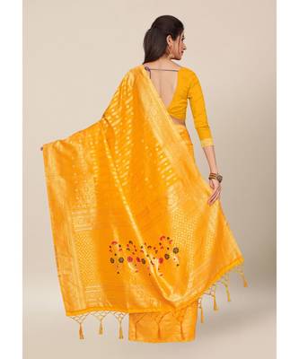 Yellow Colour Silk Blend Thread Work Daily & Party Wear With Blouse Saree 2