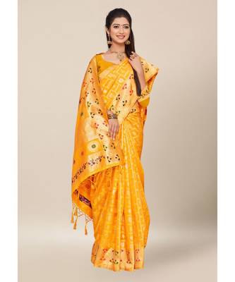 Orange Colour Silk Blend Thread Work Daily & Party Wear With Blouse Saree 2