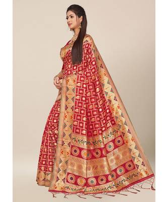 Red Colour Silk Blend Thread Work Daily & Party Wear With Blouse Saree 1