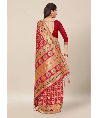 Red Colour Silk Blend Thread Work Daily & Party Wear With Blouse Saree 3