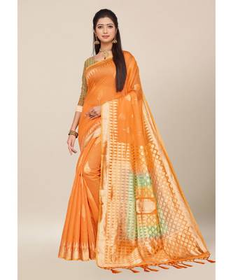 Peach Colour Cotton  Thread Work Daily & Party Wear With Blouse Saree 4