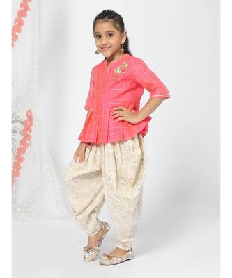 Peplum Style Fuchsia Patiyala Kurta for Girls 2