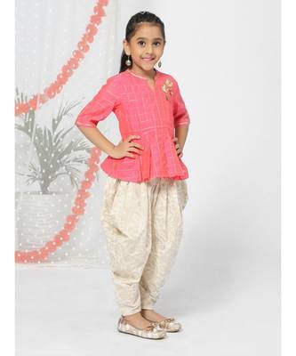 Peplum Style Fuchsia Patiyala Kurta for Girls 3
