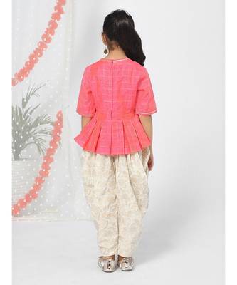 Peplum Style Fuchsia Patiyala Kurta for Girls 4