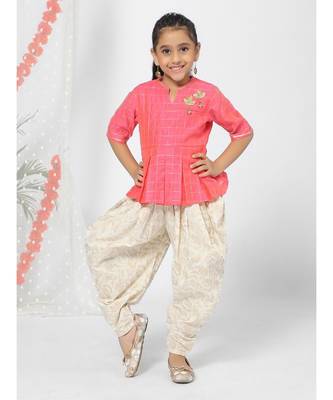 Peplum Style Fuchsia Patiyala Kurta for Girls 5