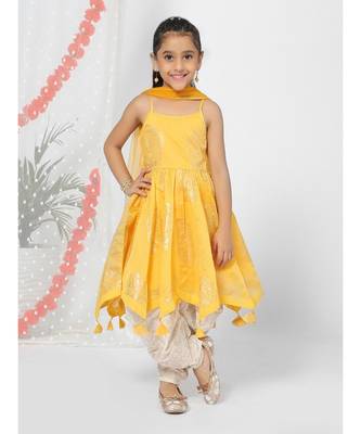 Yellow Anarkali Kurti Patiyala Set for Girls 1
