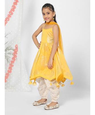 Yellow Anarkali Kurti Patiyala Set for Girls 2