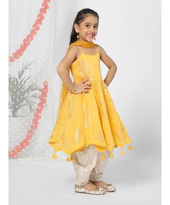 Yellow Anarkali Kurti Patiyala Set for Girls 3