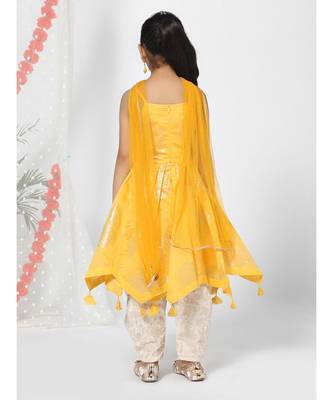 Yellow Anarkali Kurti Patiyala Set for Girls 4