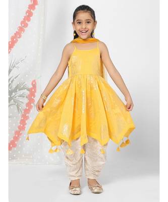 Yellow Anarkali Kurti Patiyala Set for Girls 5