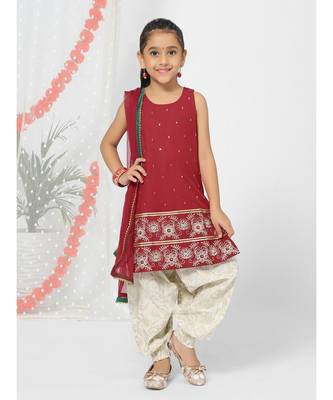 Embelished Red Kurta Patiyala Set for Girls 1