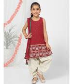 Embelished Red Kurta Patiyala Set for Girls