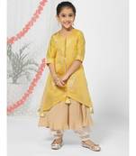 Yellow Front Slit Kurta Jacket Set for Girls