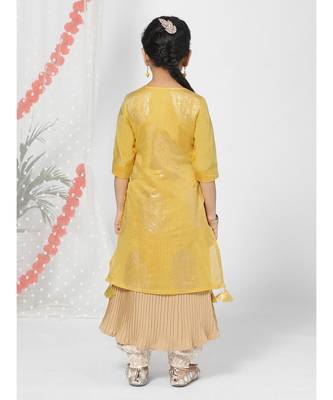 Yellow Front Slit Kurta Jacket Set for Girls 4