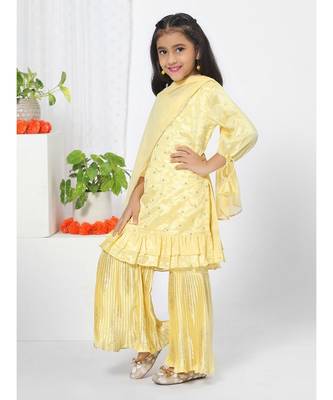 Yellow Ruffled Kurta Sharara Set for Girls 2