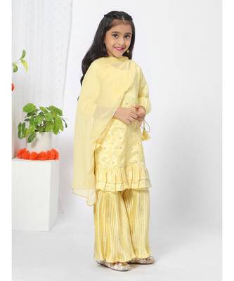 Yellow Ruffled Kurta Sharara Set for Girls 3