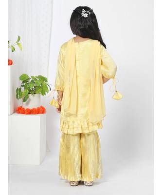 Yellow Ruffled Kurta Sharara Set for Girls 4