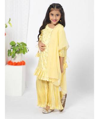 Yellow Ruffled Kurta Sharara Set for Girls 5