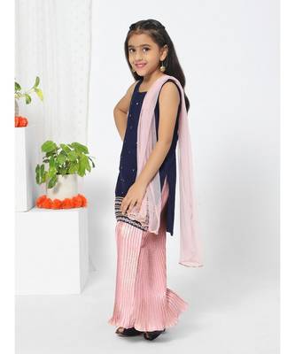 Embroidered Navy Blue Sharara set fro Girls 2