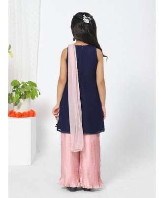 Embroidered Navy Blue Sharara set fro Girls 4