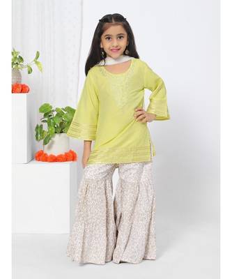 Fish Sleeve Yellow Sharara Set for Girls 1