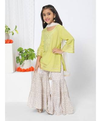 Fish Sleeve Yellow Sharara Set for Girls 2