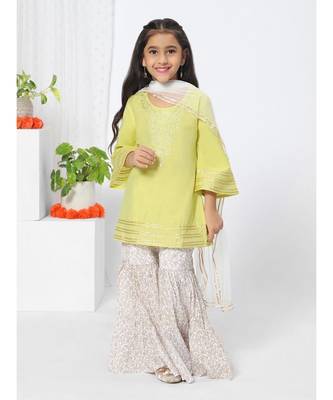 Fish Sleeve Yellow Sharara Set for Girls 5