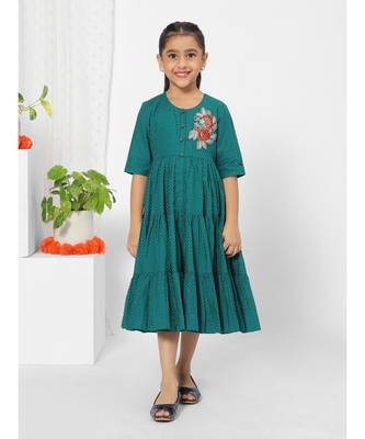 Floral Patch Olive Dress for Girls 1