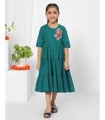 Floral Patch Olive Dress for Girls