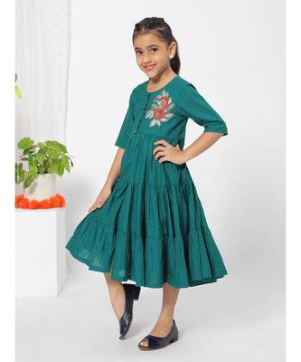Floral Patch Olive Dress for Girls 2