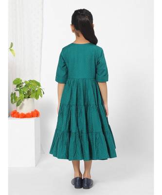Floral Patch Olive Dress for Girls 4