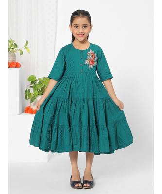 Floral Patch Olive Dress for Girls 5