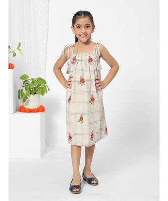 Checkered Knot Off White Dress for Girls 1