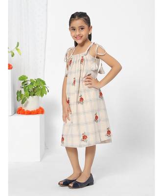 Checkered Knot Off White Dress for Girls 2