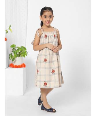 Checkered Knot Off White Dress for Girls 3
