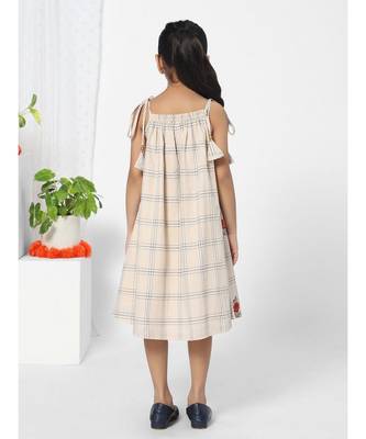 Checkered Knot Off White Dress for Girls 4