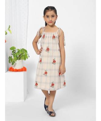 Checkered Knot Off White Dress for Girls 5