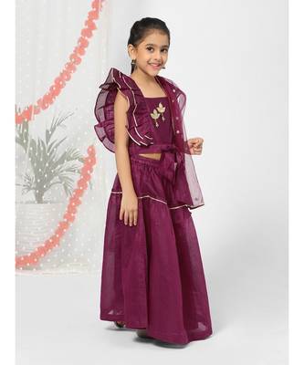 Fuchsia Embroidered Lehenga Choli for Girls 3