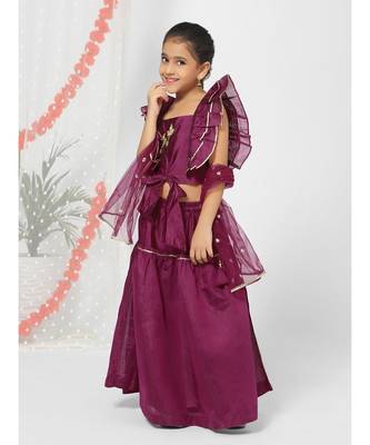 Fuchsia Embroidered Lehenga Choli for Girls 5