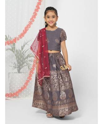 Banarsi Style Burgundy Lehenga Choli for Girls 1