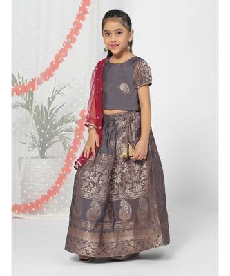 Banarsi Style Burgundy Lehenga Choli for Girls 2
