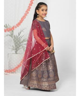 Banarsi Style Burgundy Lehenga Choli for Girls 3