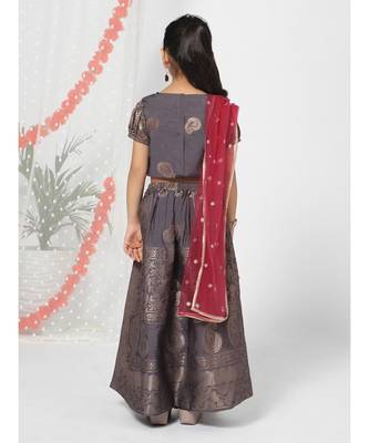 Banarsi Style Burgundy Lehenga Choli for Girls 4