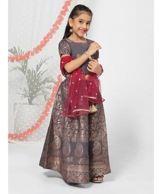 Banarsi Style Burgundy Lehenga Choli for Girls 5