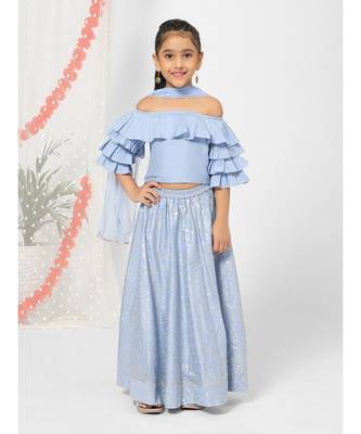 Ruffled Sleeve Blue Lehenga Choli for Girls 1