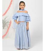 Ruffled Sleeve Blue Lehenga Choli for Girls