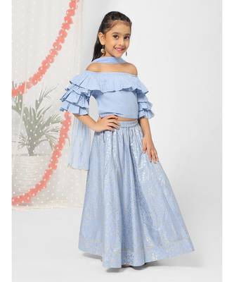 Ruffled Sleeve Blue Lehenga Choli for Girls 3
